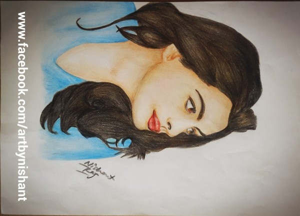 Pencil Color Painting Of A Beautiful Girl - DesiPainters.com