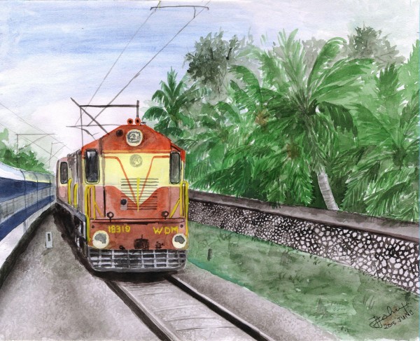 Watercolor Painting Of A Train