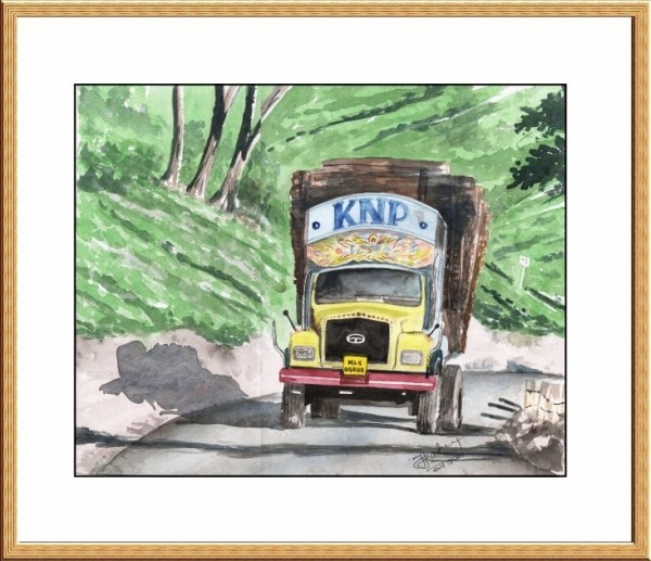 Oil Painting Of Rubber wood Loaded Lory - DesiPainters.com
