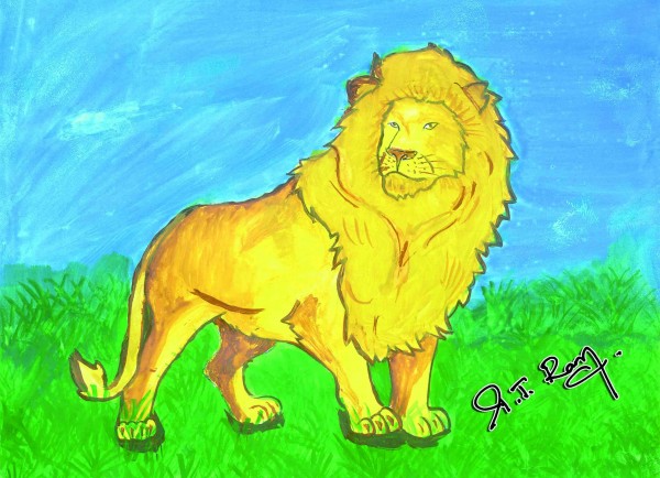 Mixed Painting Of Lion