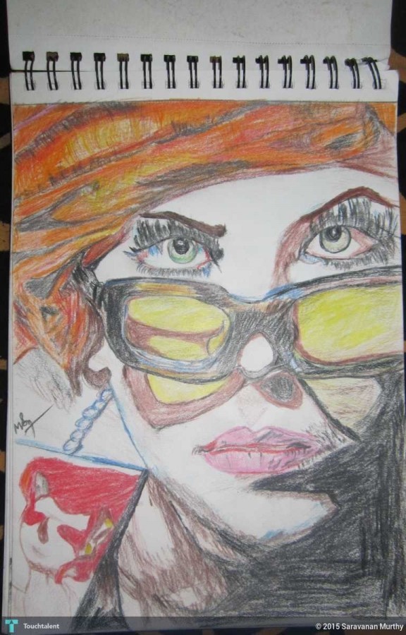 Pencil Sketch Of Lady With Glasses