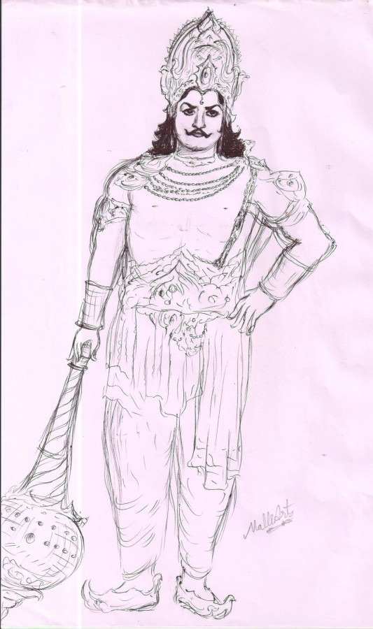 Pencil Sketch Of Sinior N.T.R In Duryodana - DesiPainters.com