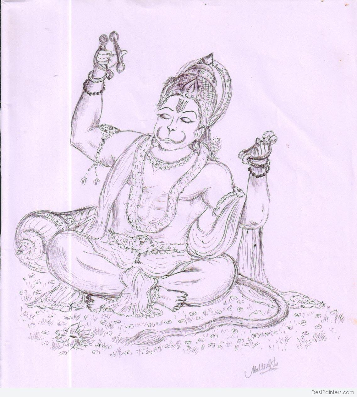 Great Pencil Sketch Of Lord Rama And Lord Hanuman - Desi Painters-sonthuy.vn