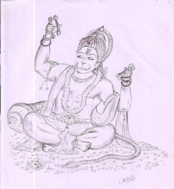 Pencil Sketch Of Lord Hanuman - DesiPainters.com