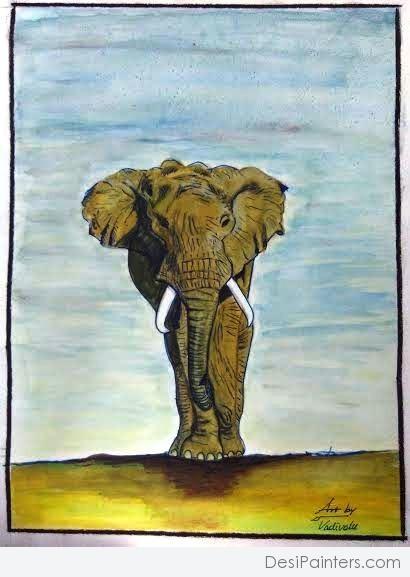 Watercolor Painting Of Elephant - DesiPainters.com