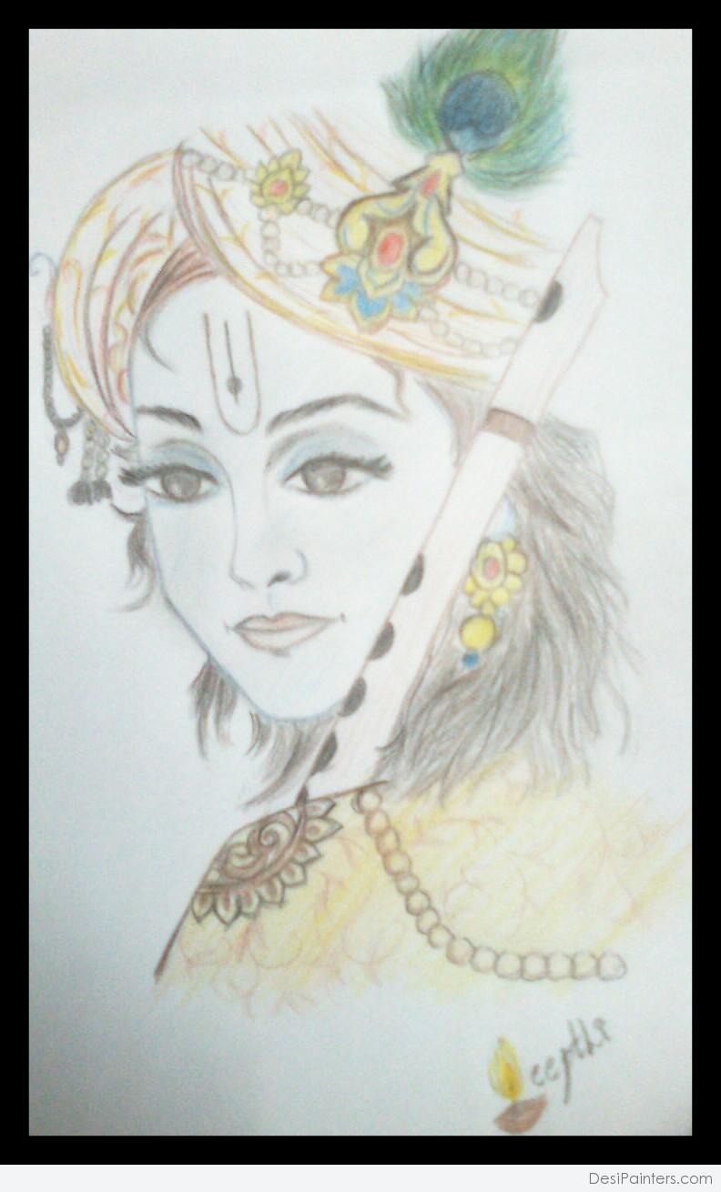 Pencil Sketch Of Shri Krishna | DesiPainters.com-saigonsouth.com.vn