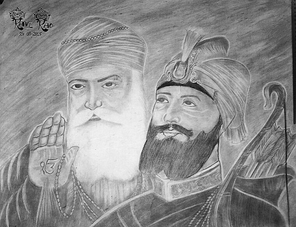 Pencil Sketch Of Sri Guru Nanak Dev Ji And Sri Guru Gobind Singh Ji - DesiPainters.com