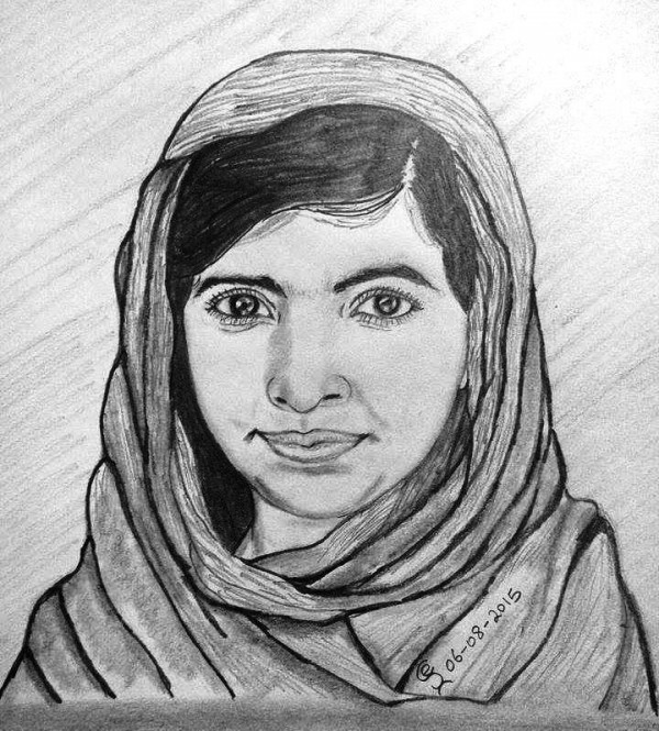Pencil Sketch of Malala Yousafzai - DesiPainters.com