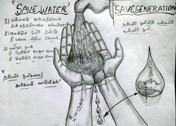 Pencil Sketch Of Save Water Drops