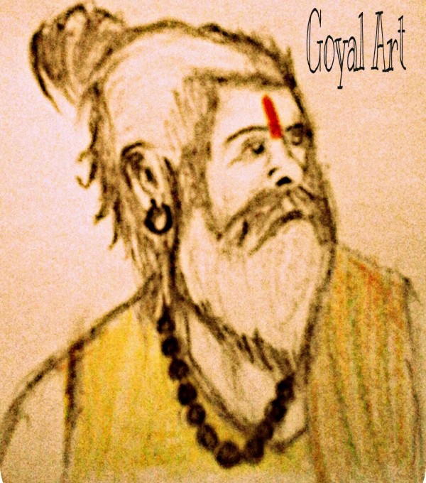 Pencil Color Sketch Of Sadhu - DesiPainters.com