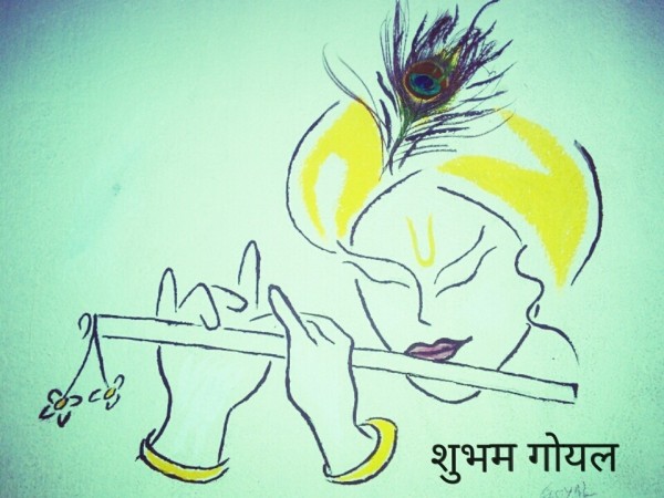 Watercolor Painting Of Shri Krishna - DesiPainters.com