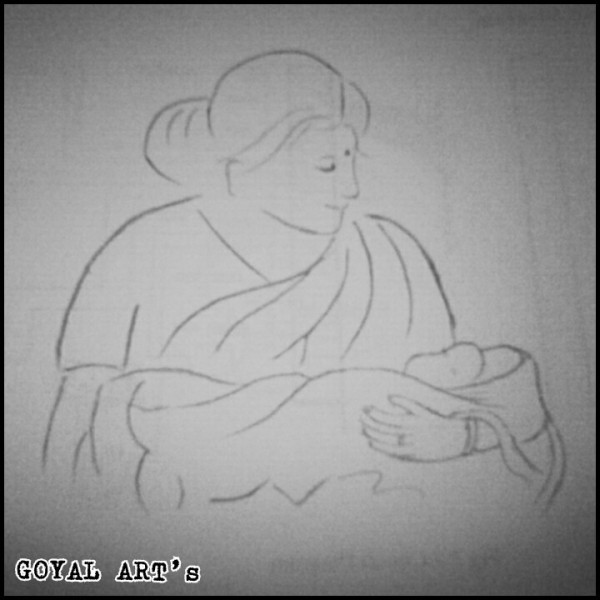 Pencil Sketch Of Maa And Beta - DesiPainters.com