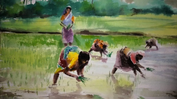 watercolor painting Of Working Womens