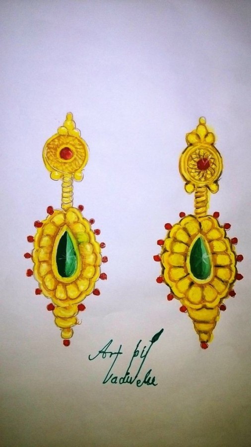Watercolor Painting Of Earring - DesiPainters.com