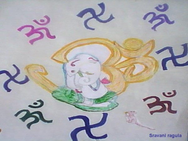 Pencil Color Sketch Of Jai Vinayaka - DesiPainters.com