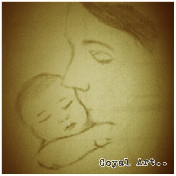 Pencil Sketch Of Maa Beta By Shubham Goyal - DesiPainters.com