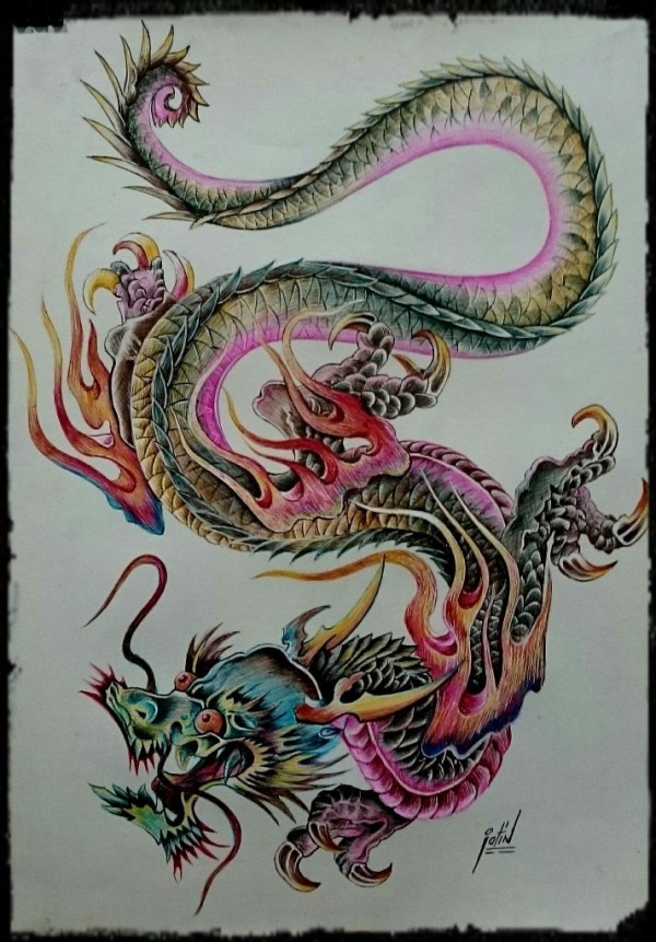 Ball Pen Sketch of Dragon By Jatinder Singh