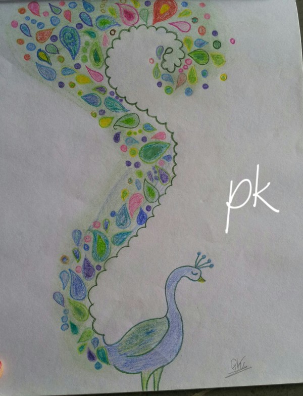 Pencil Color Sketch Of Peacock - DesiPainters.com
