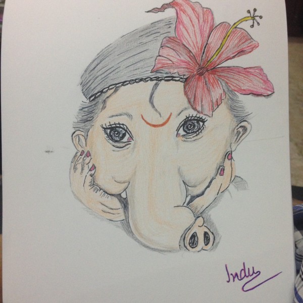 Mixed Painting Of Baby Ganesha