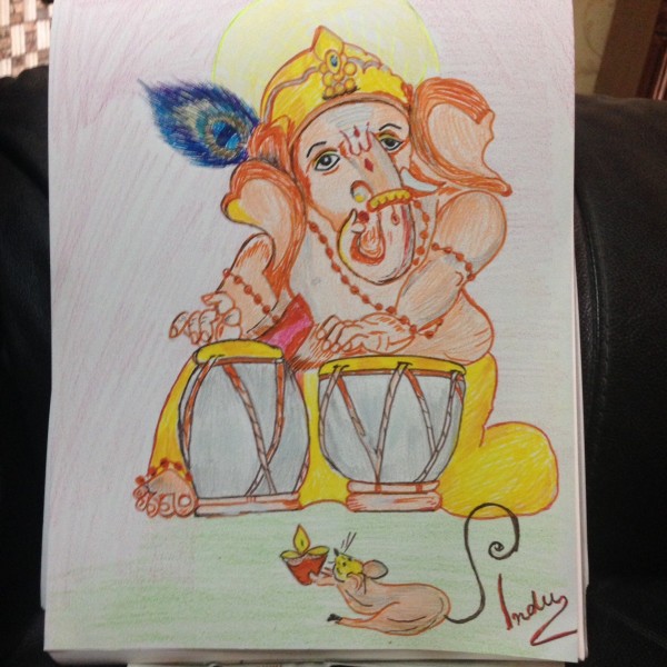 Mixed Painting Of Ganesh Ji - DesiPainters.com