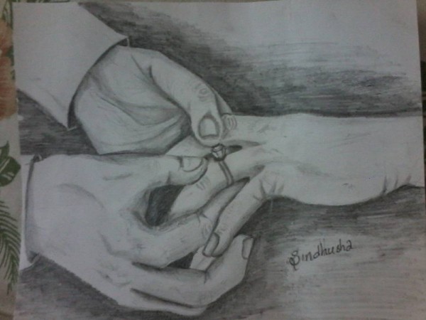 Pencil Sketch Of Ring Connecting Hearts - DesiPainters.com