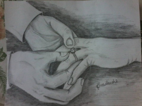 Pencil Sketch Of Ring Connecting Hearts - DesiPainters.com