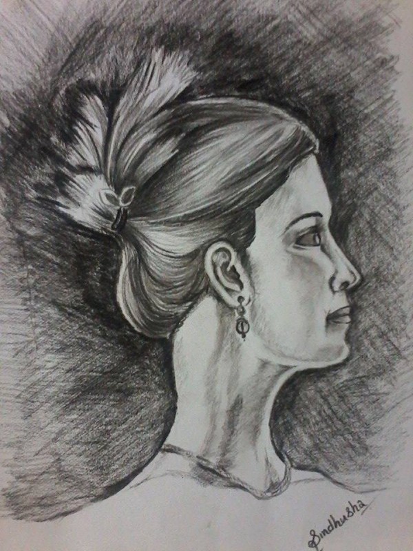 Pencil Sketch Of A Lady - DesiPainters.com