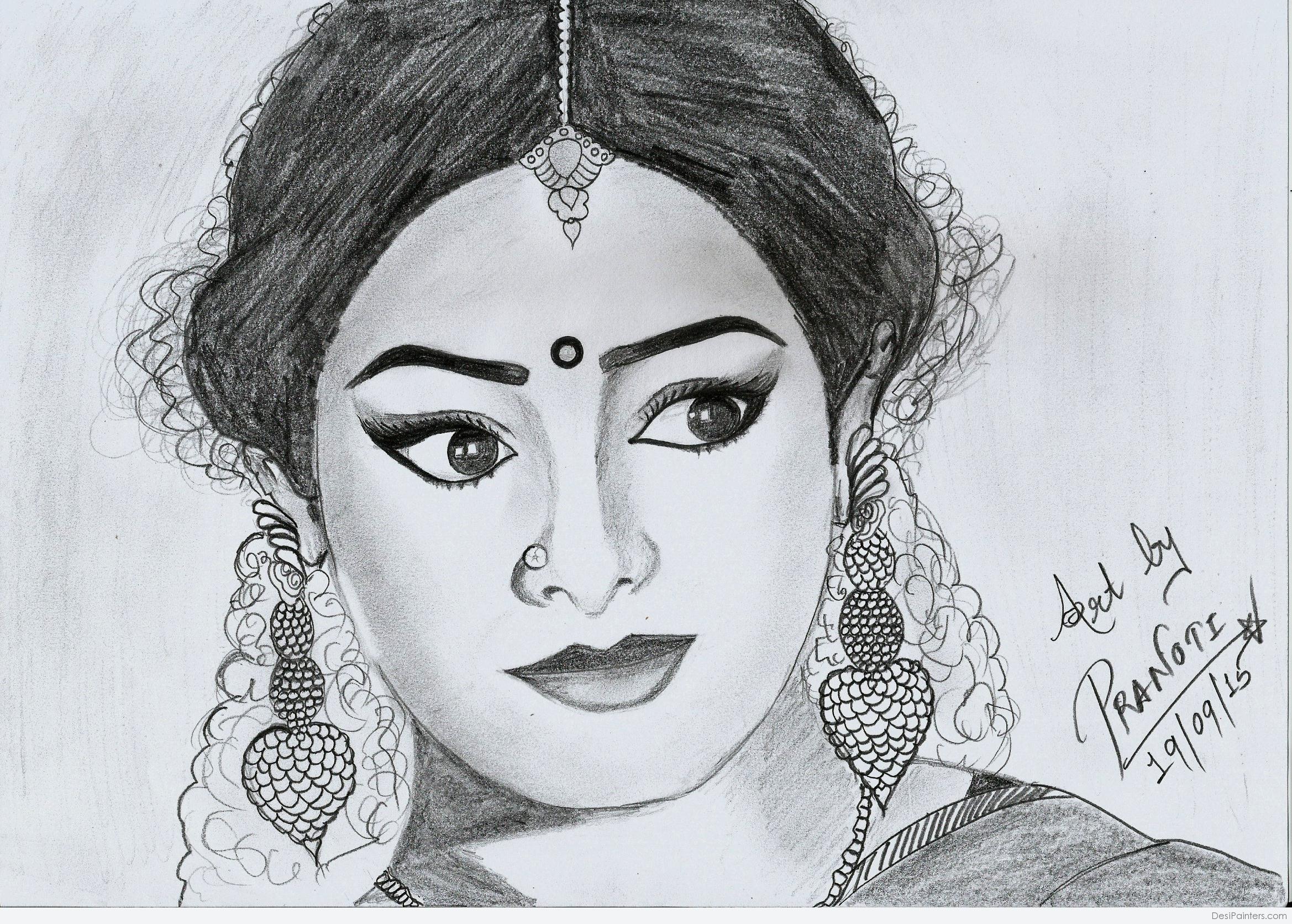 Pencil Sketch Of Sridevi From 80’s