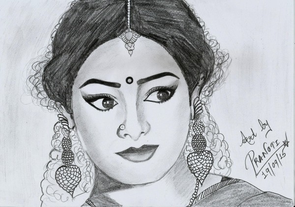Pencil Sketch Of Sridevi From 80's