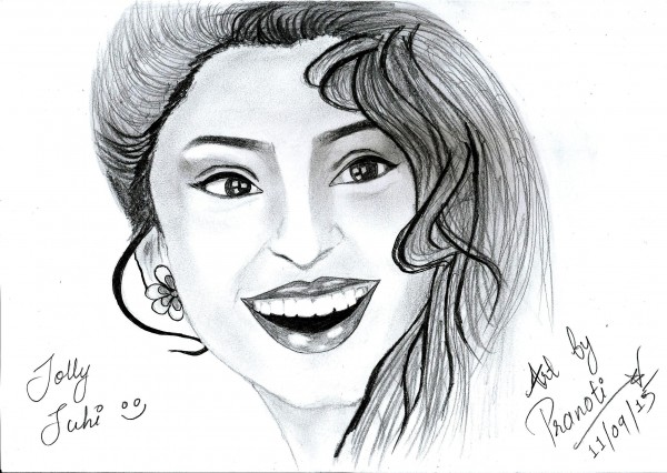 Pencil Sketch Of Juhi Chawla - DesiPainters.com
