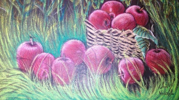 Crayon Painting Of An Apples - DesiPainters.com