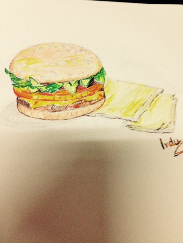 Mixed Painting Of A Burger With Napkins - DesiPainters.com