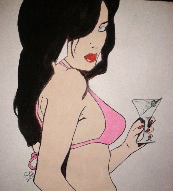 Watercolor Painting Of Vice City Girl