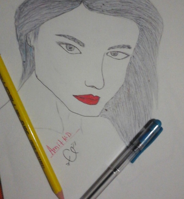 Pencil Color Sketch Of A Girl By Amit Gaud