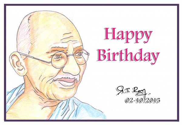 Pencil Color Sketch Of Gandhi Ji - DesiPainters.com