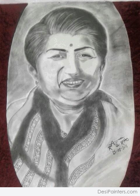 Pencil Sketch Lata Mangeshkar Ji - DesiPainters.com