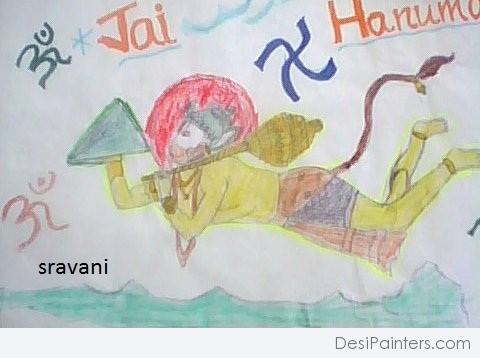 Pencil Color Sketch Of Jai Hanuman - DesiPainters.com