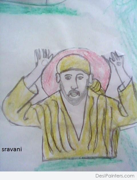 Pencil Color Sketch Of Sai Ji - DesiPainters.com