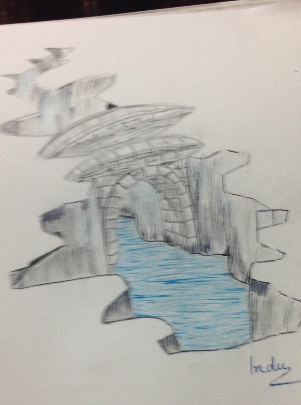 Mixed 3D Painting Of A Tunnel With Water