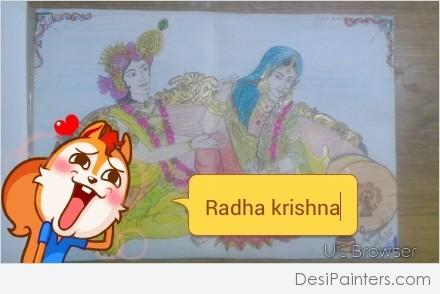 Mixed Painting Of Radha krishna - DesiPainters.com