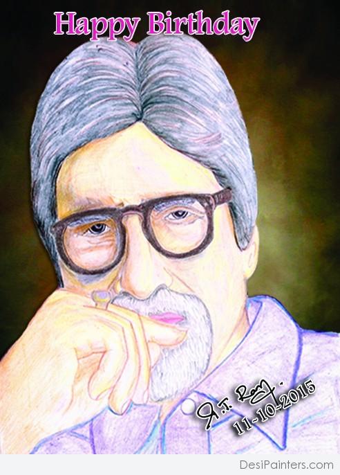 Pencil Color Sketch Of Amitabh Bachchan - DesiPainters.com