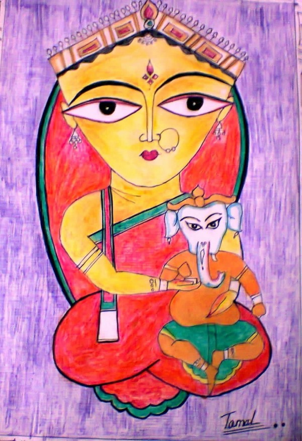 Crayon Painting Of Maa Durga - DesiPainters.com