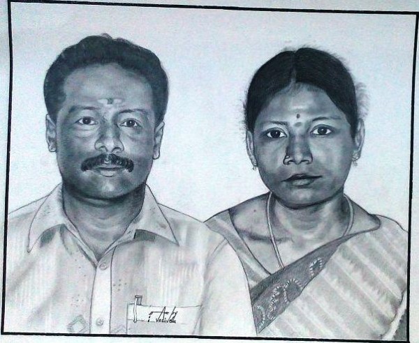 Pencil Sketch Of Gopal’s Father And Mother - DesiPainters.com