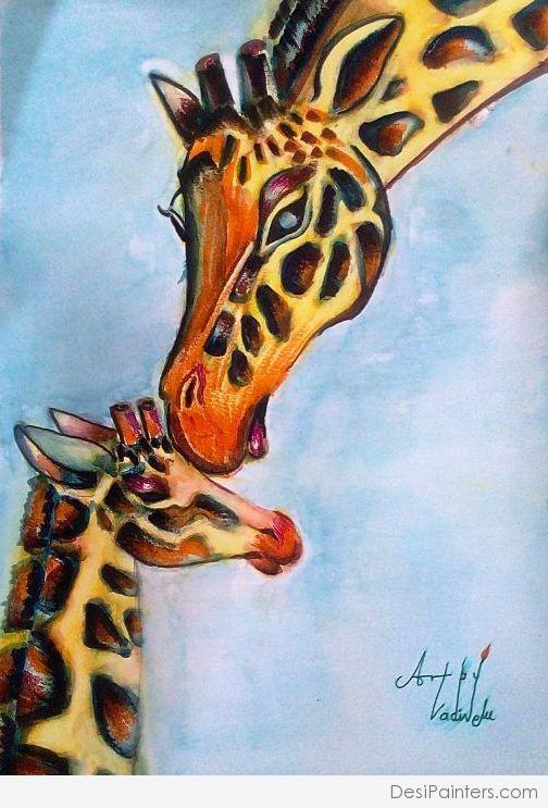 Watercolor Painting Of Giraffe - DesiPainters.com