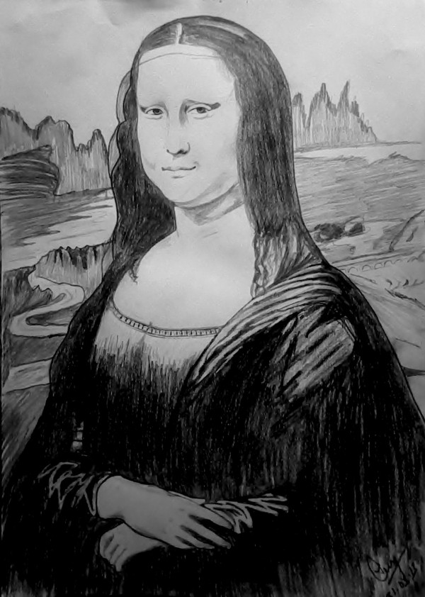 Pencil Sketch Of Monalisa - DesiPainters.com