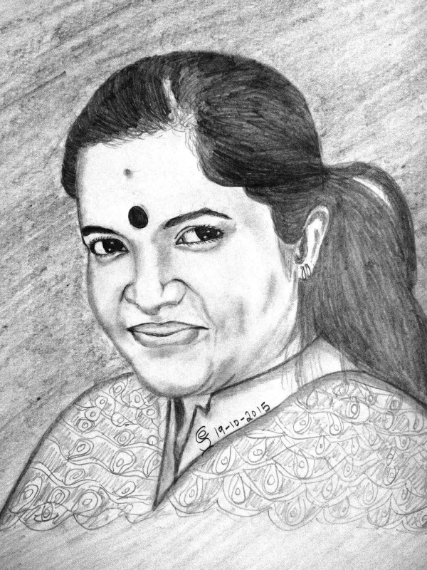 Pencil Sketch Of K. S.Chitra - DesiPainters.com