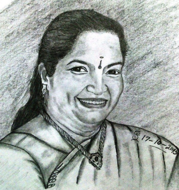 Pencil Sketch Of Singer Chitra - DesiPainters.com