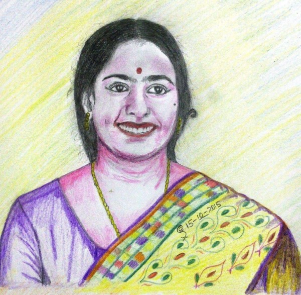 Pencil Color Sketch Of K.R.Vijaya - DesiPainters.com