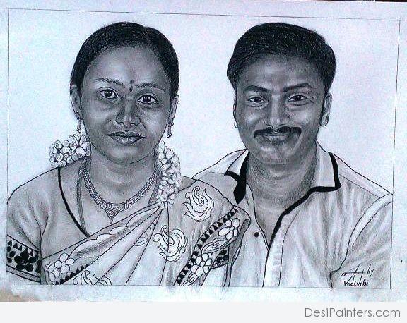 Pencil Sketch Of Julie And Joseph - DesiPainters.com