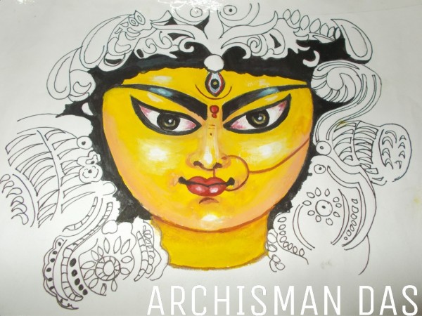 Mixed Painting Of Maa Durga - DesiPainters.com